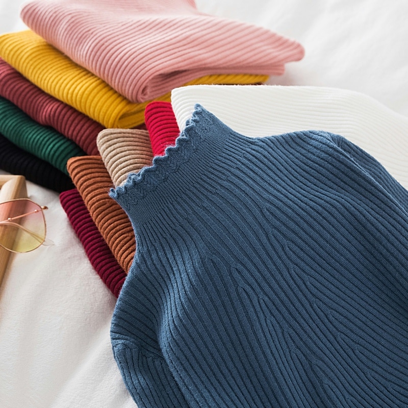한국 여성 터틀넥 풀오버 스웨터, 가을/겨울 점퍼 니트 기본 상의 패션 긴 소매 의류 2021
